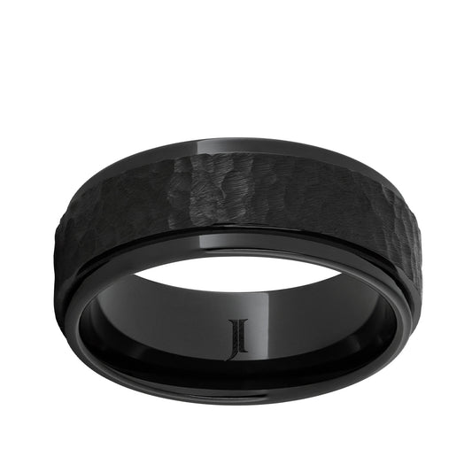 Men's Moon Crater Finish Recessed Edge Wedding Ring in Black Ceramic