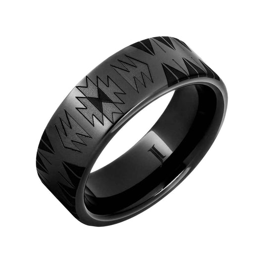 Men's 8mm Navajo Flat Wedding Ring in Black Ceramic front view