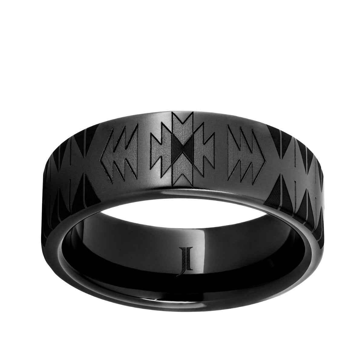 Men's 8mm Navajo Flat Wedding Ring in Black Ceramic