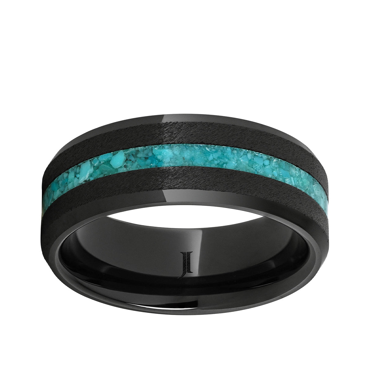 Men's Turquoise Inlay Grain Finish Wedding Ring in Black Ceramic
