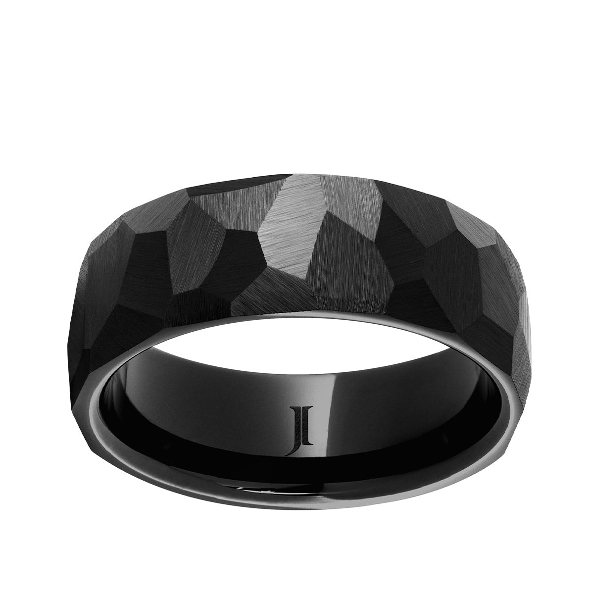 Men's Chiseled Finish Wedding Ring in Black Ceramic