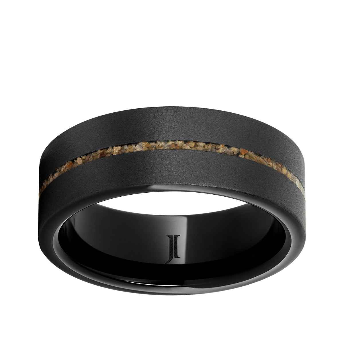 Men's 8mm Brown Dinosaur Inlay Sandblast Finish Wedding Ring in Black Ceramic