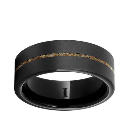 Men's 8mm Brown Dinosaur Inlay Sandblast Finish Wedding Ring in Black Ceramic