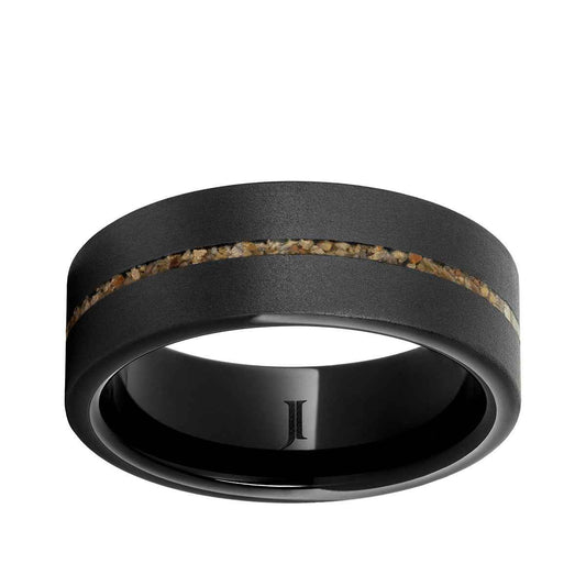 Men's 8mm Brown Dinosaur Inlay Sandblast Finish Wedding Ring in Black Ceramic