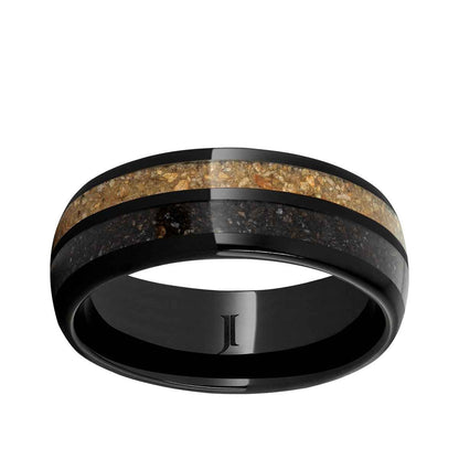 Men's 8mm Brown & Gray Dinosaur Bone Inlay Wedding Ring in Black Ceramic