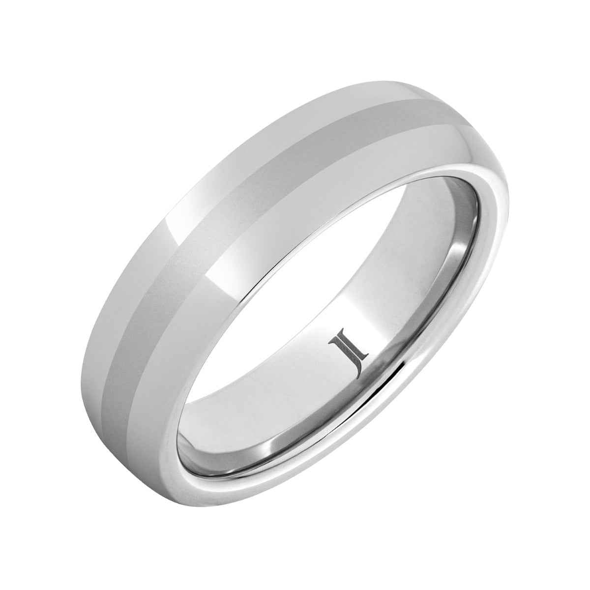 Men's 6mm Satin Center Dome Wedding Ring in Serinium front view