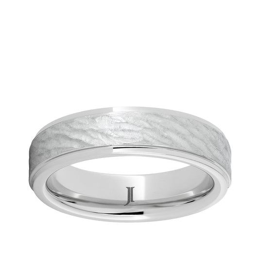 Men's Tree Bark Finish Recessed Edge Wedding Ring in Serinium