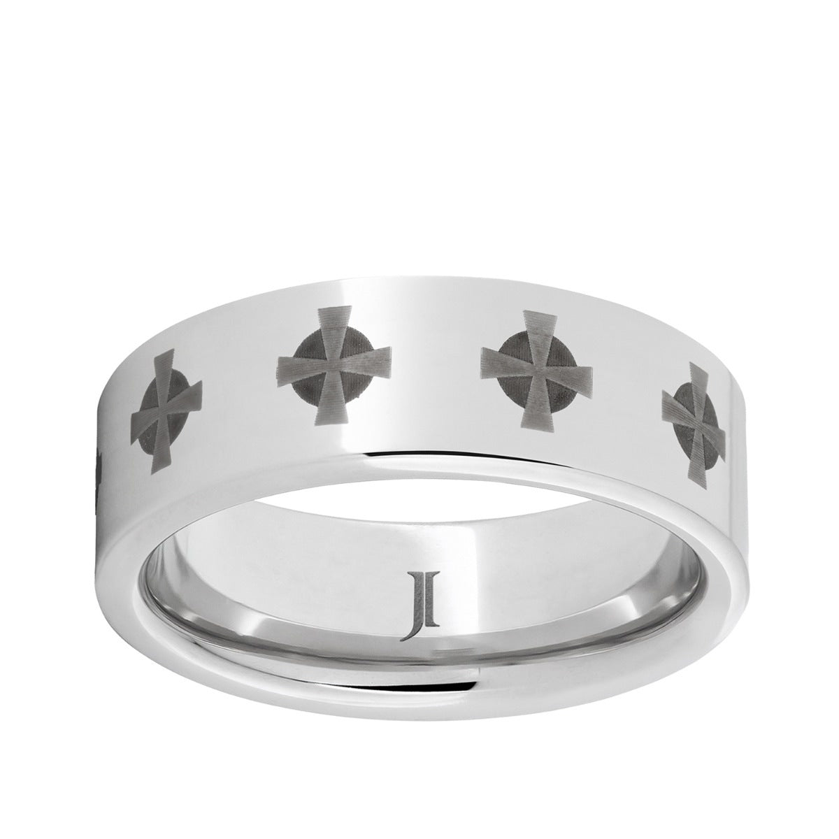 Men's 8mm Celtic Cross Flat Wedding Ring in Serinium
