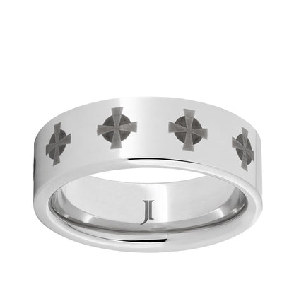 Men's 8mm Celtic Cross Flat Wedding Ring in Serinium