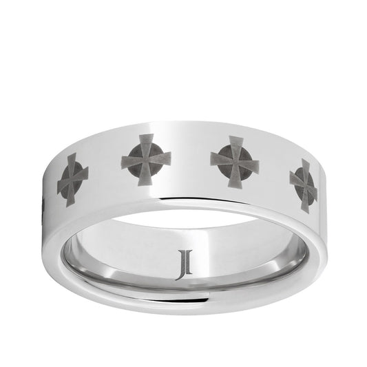 Men's 8mm Celtic Cross Flat Wedding Ring in Serinium