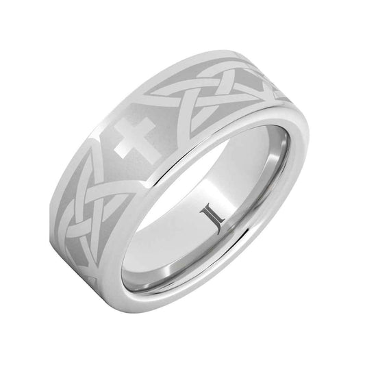Men's 8mm Cross Knot Flat Wedding Ring in Serinium front view