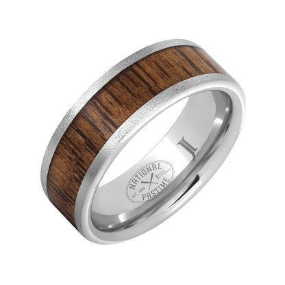 Men's 8mm Hickory Wood Inlay Flat Wedding Ring in Serinium front view