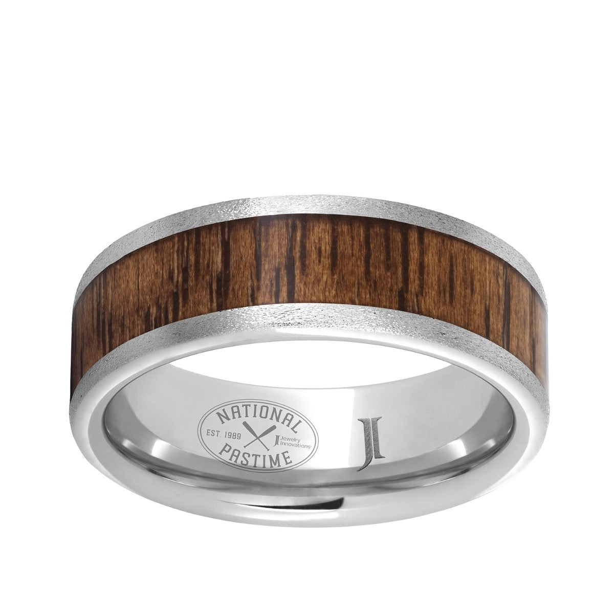Men's 8mm Hickory Wood Inlay Flat Wedding Ring in Serinium