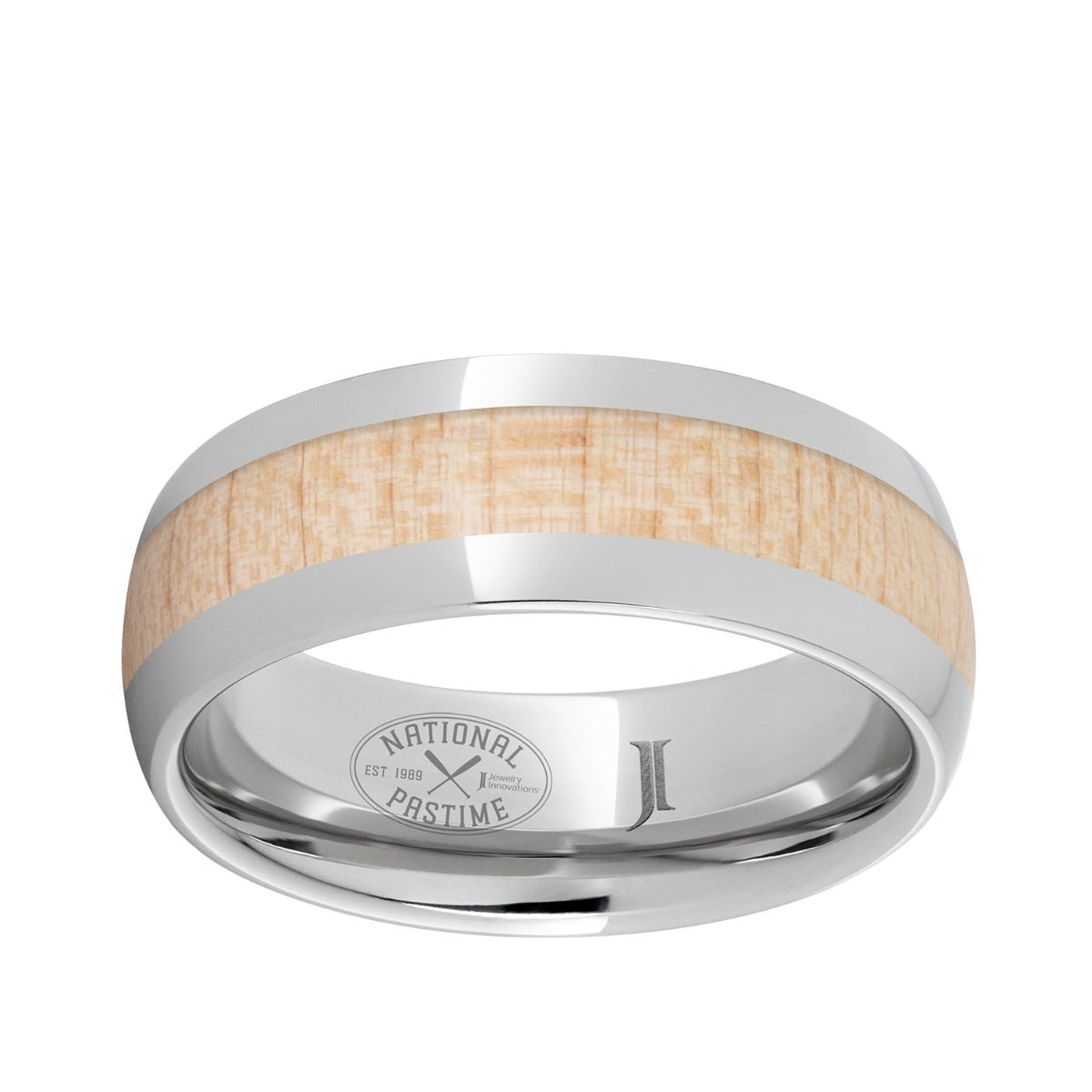 Men's 8mm Maple Wood Inlay Dome Wedding Ring in Serinium