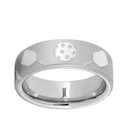 Men's 8mm Pickleball Engraved Flat Wedding Ring in Serinium