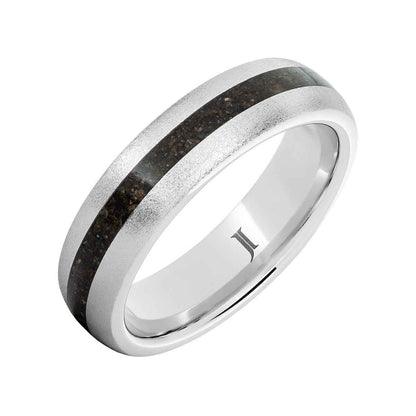 Men's 6mm Gray Dinosaur Bone Inlay Stone Finish Wedding Ring in Serinium front view