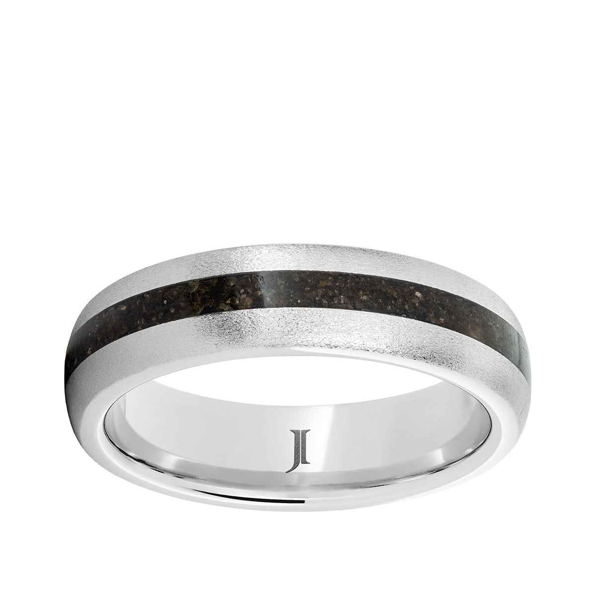 Men's 6mm Gray Dinosaur Bone Inlay Stone Finish Wedding Ring in Serinium