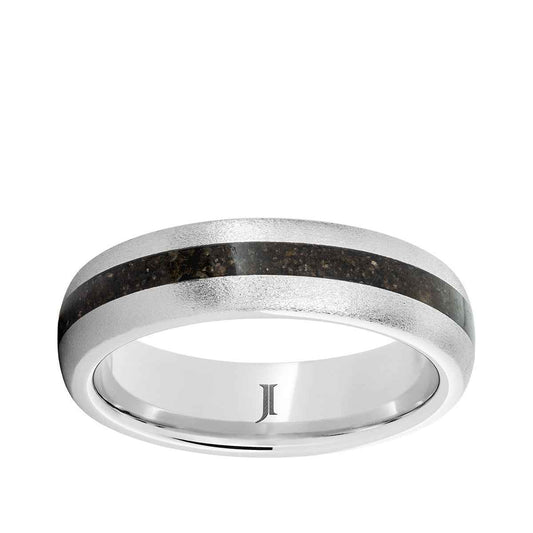 Men's 6mm Gray Dinosaur Bone Inlay Stone Finish Wedding Ring in Serinium