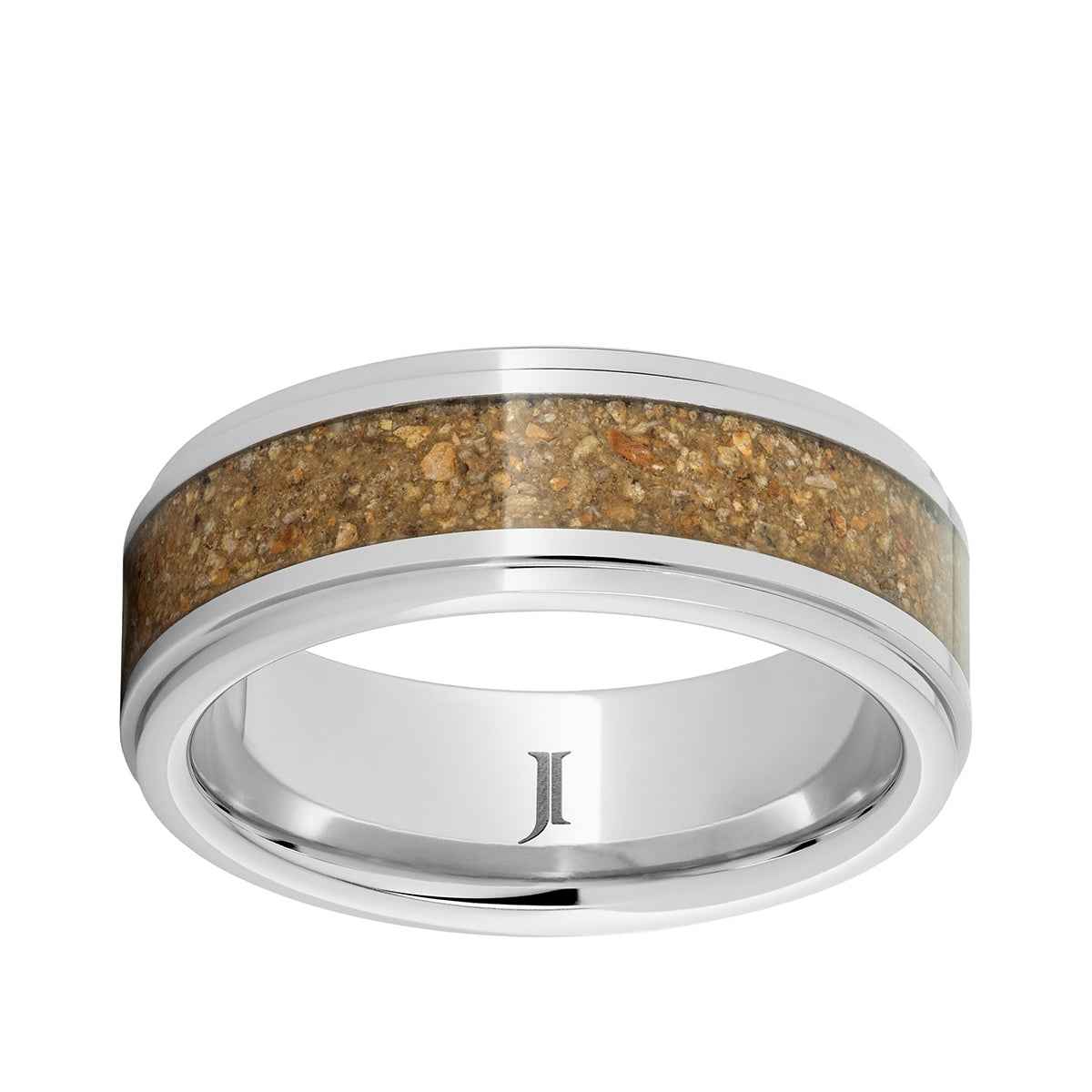 Men's 8mm Brown Dinosaur Bone Inlay Wedding Ring in Serinium