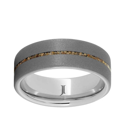 Men's 8mm Brown Dinosaur Bone Inlay Sandblast Finish Wedding Ring in Serinium
