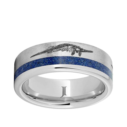 Men's 8mm Lapis Inlay Ocean Predator Stone Finish Wedding Ring in Serinium