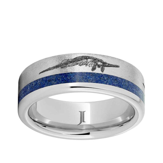 Men's 8mm Lapis Inlay Ocean Predator Stone Finish Wedding Ring in Serinium