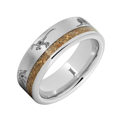 Men's 8mm Brown Dinosaur Bone Inlay Skeleton Stone Finish Wedding Ring in Serinium front view