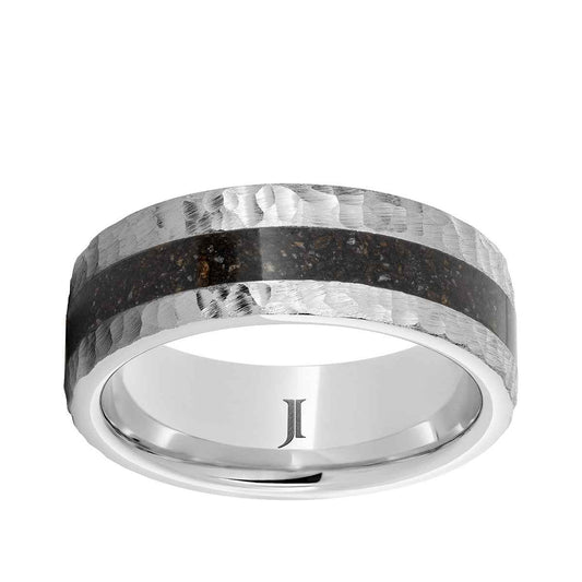 Men's 8mm Gray Dinosaur Bone Inlay Moon Finish Wedding Ring in Serinium