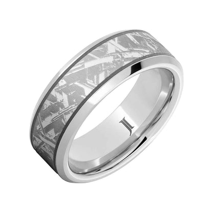 Men's 8mm Meteorite Engraved Wedding Ring in Serinium front view