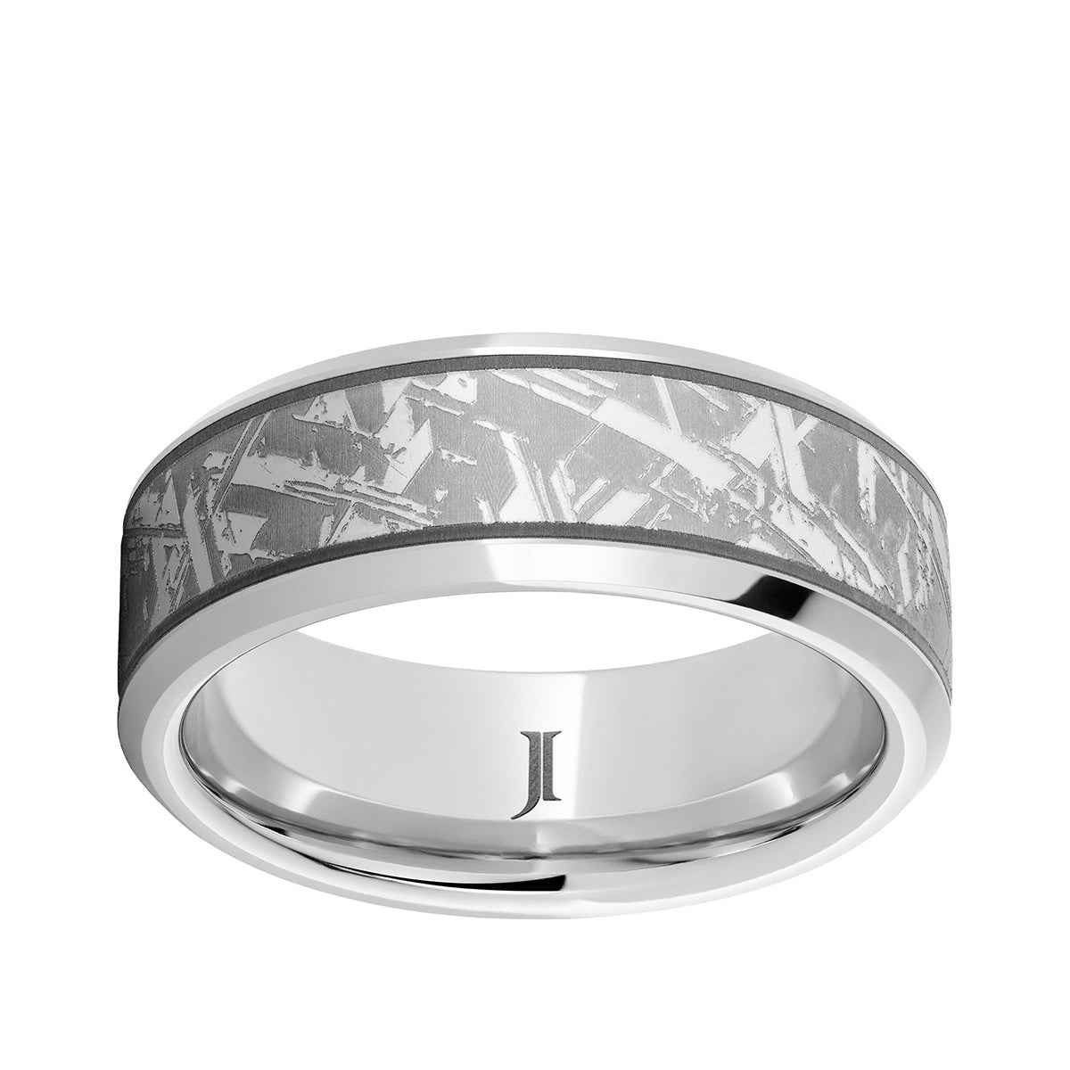 Men's 8mm Meteorite Engraved Wedding Ring in Serinium