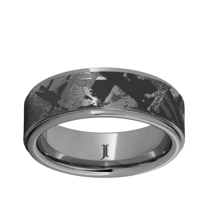 Men's 8mm Kuiper Meteorite Flat Wedding Ring in Tungsten Carbide