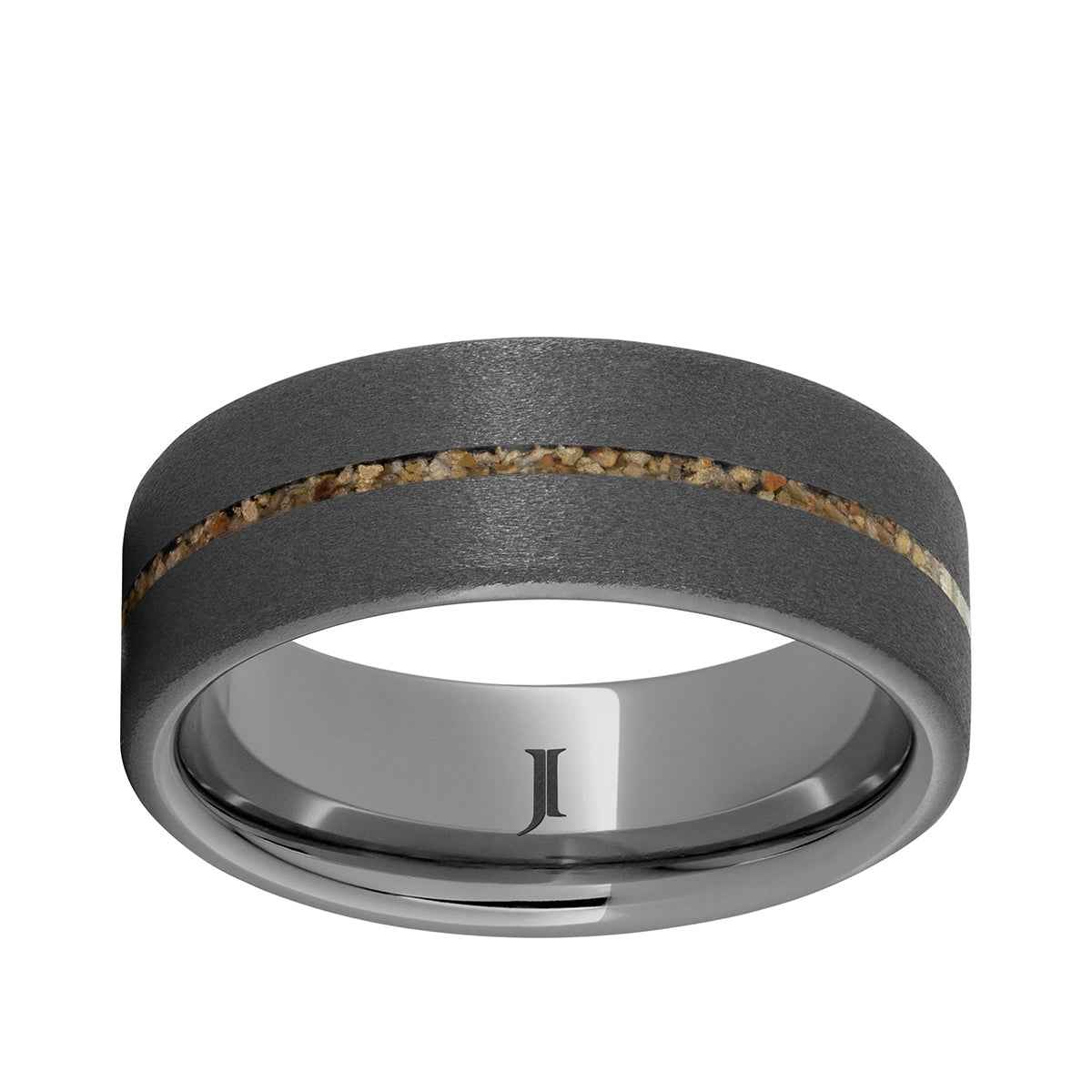 Men's 8mm Brown Dinosaur Bone Inlay Sandblast Finish Wedding Ring in Tungsten Carbide