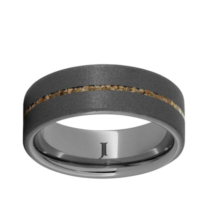 Men's 8mm Brown Dinosaur Bone Inlay Sandblast Finish Wedding Ring in Tungsten Carbide