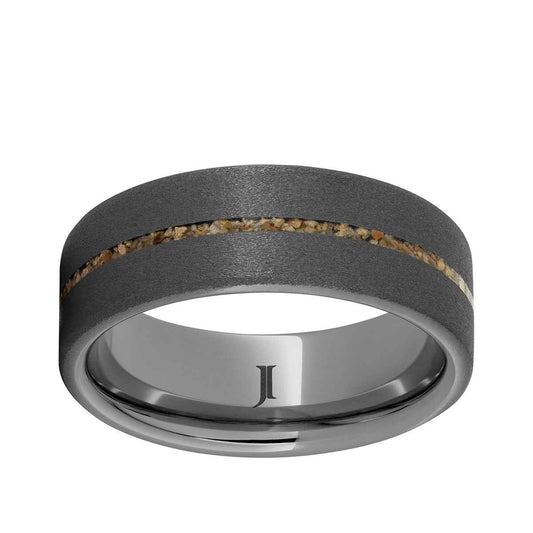 Men's 8mm Brown Dinosaur Bone Inlay Sandblast Finish Wedding Ring in Tungsten Carbide