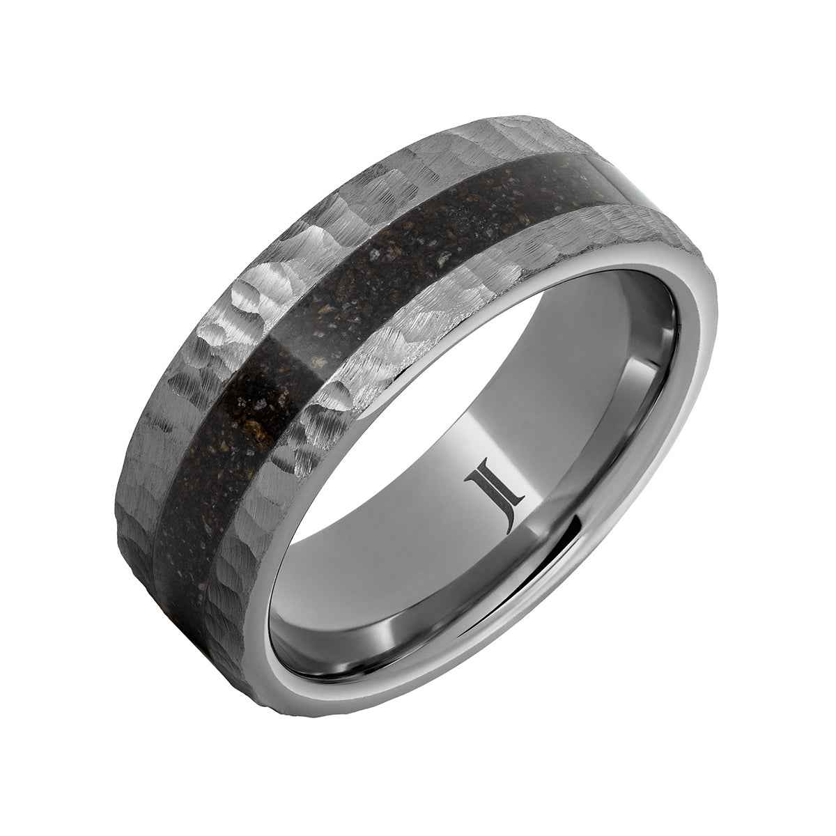 Men's 8mm Gray Dinosaur Bone Inlay Moon Finish Wedding Ring in Tungsten Carbide front view