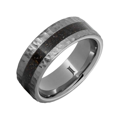 Men's 8mm Gray Dinosaur Bone Inlay Moon Finish Wedding Ring in Tungsten Carbide front view