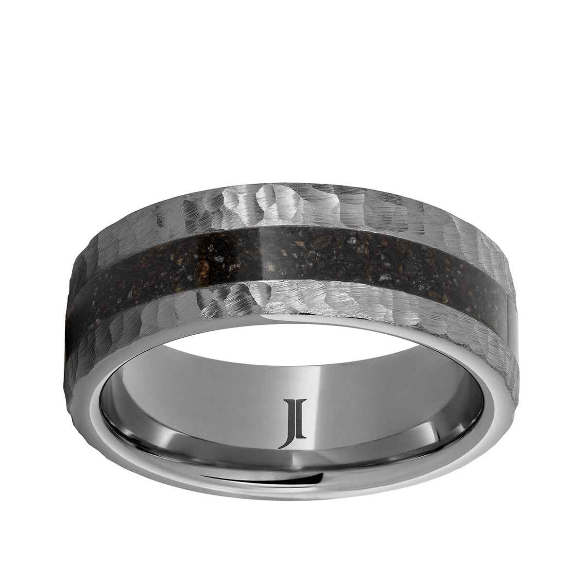Men's 8mm Gray Dinosaur Bone Inlay Moon Finish Wedding Ring in Tungsten Carbide
