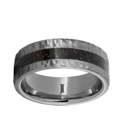 Men's 8mm Gray Dinosaur Bone Inlay Moon Finish Wedding Ring in Tungsten Carbide