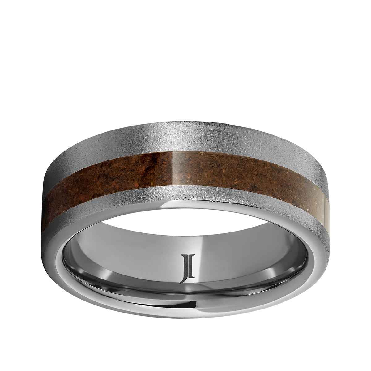 Men's 8mm Red Dinosaur Bone Inlay Stone Finish Wedding Ring in Tungsten Carbide