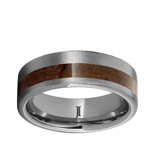 Men's 8mm Red Dinosaur Bone Inlay Stone Finish Wedding Ring in Tungsten Carbide