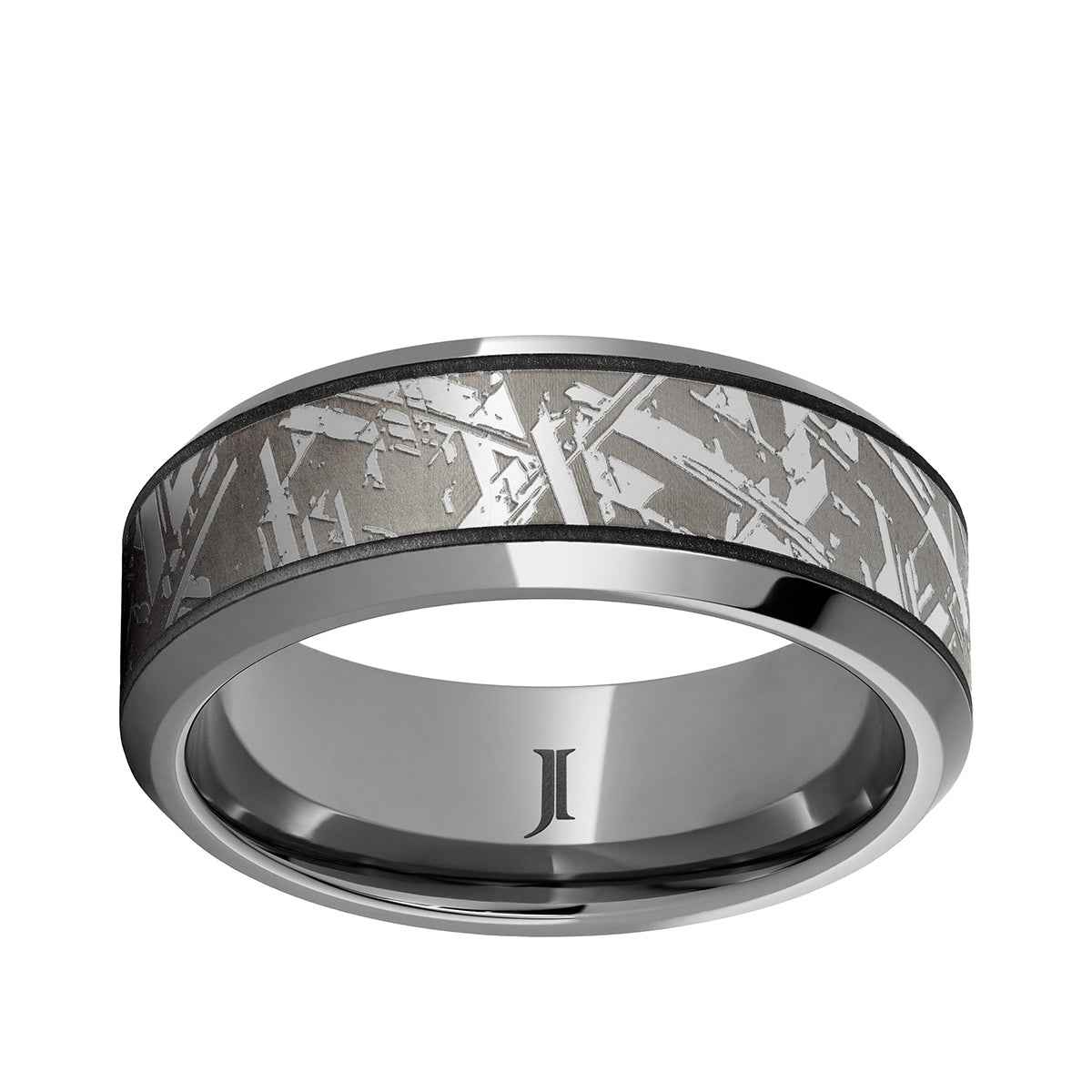 Men's 8mm Meteorite Engraved Wedding Ring in Tungsten Carbide