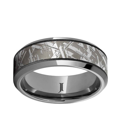 Men's 8mm Meteorite Engraved Wedding Ring in Tungsten Carbide