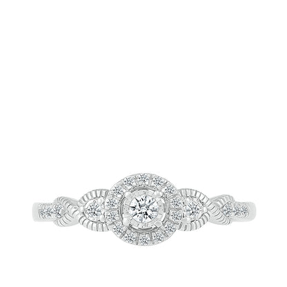 I Promise 1/5 ct. tw. Diamond 3-Stone Miracle Plate Promise Ring with Halo in 10K White Gold front view
