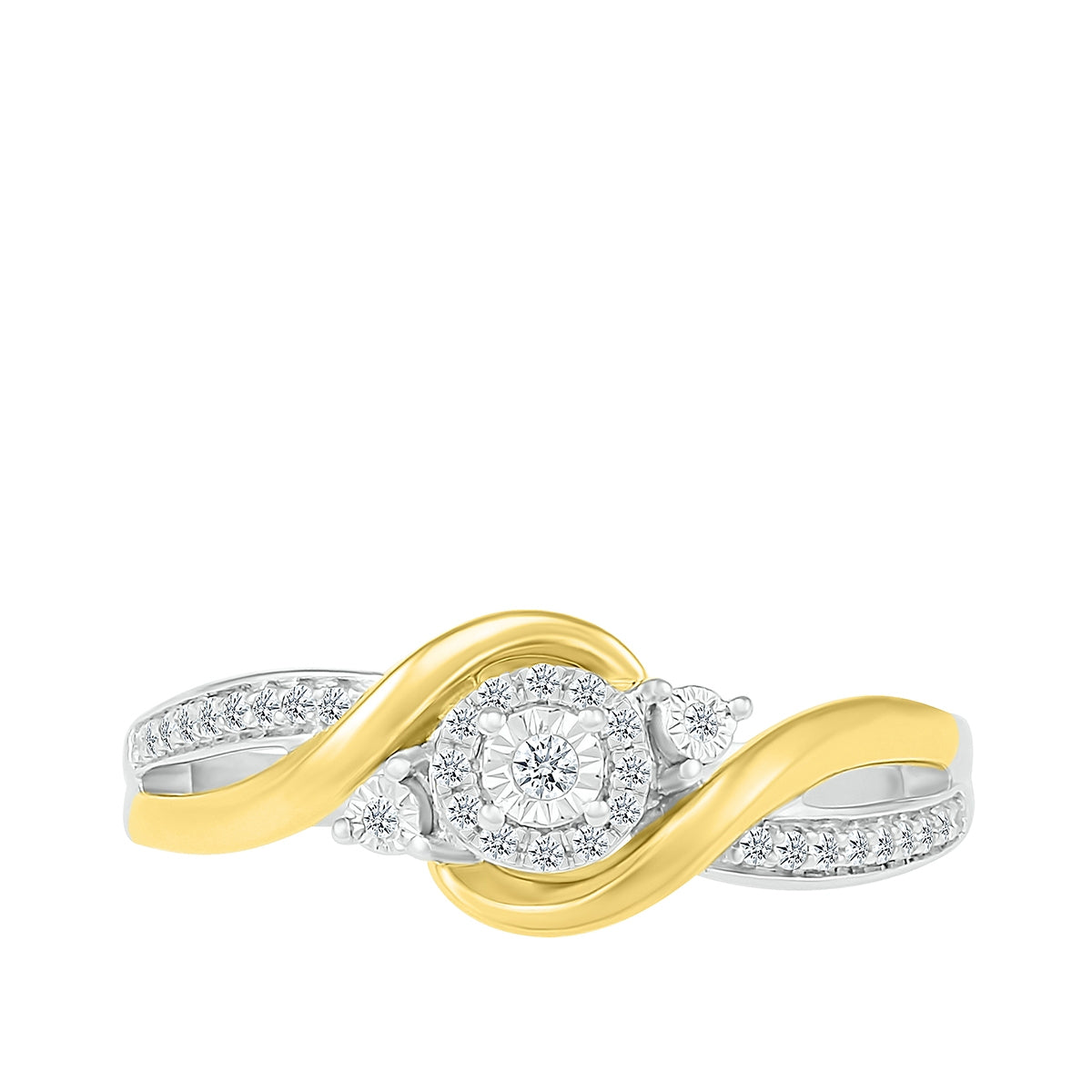 I Promise 1/8 ct. tw. Diamond Bypass Promise Ring with Miracle Plates in Sterling Silver & 10K Yellow Gold front view