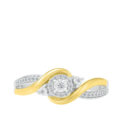 I Promise 1/8 ct. tw. Diamond Bypass Promise Ring with Miracle Plates in Sterling Silver & 10K Yellow Gold front view