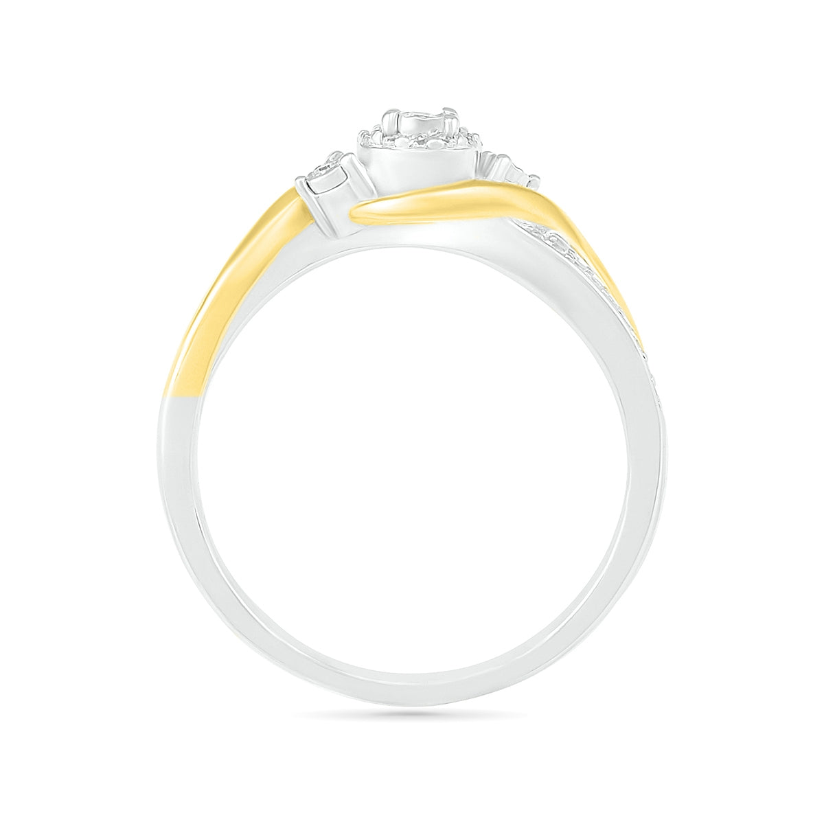 I Promise 1/8 ct. tw. Diamond Bypass Promise Ring with Miracle Plates in Sterling Silver & 10K Yellow Gold close-up detail