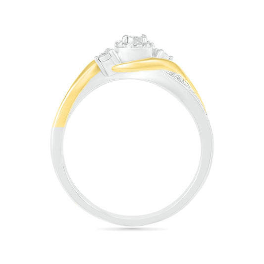 I Promise 1/8 ct. tw. Diamond Bypass Promise Ring with Miracle Plates in Sterling Silver & 10K Yellow Gold close-up detail