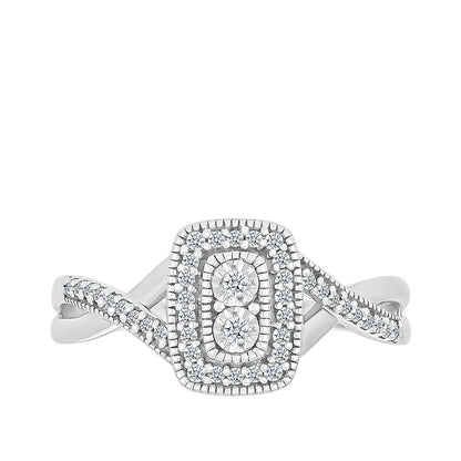 I Promise 1/6 ct. tw. Diamond Emerald-Shaped Halo Promise Ring with Miracle Plates in 10K White Gold front view