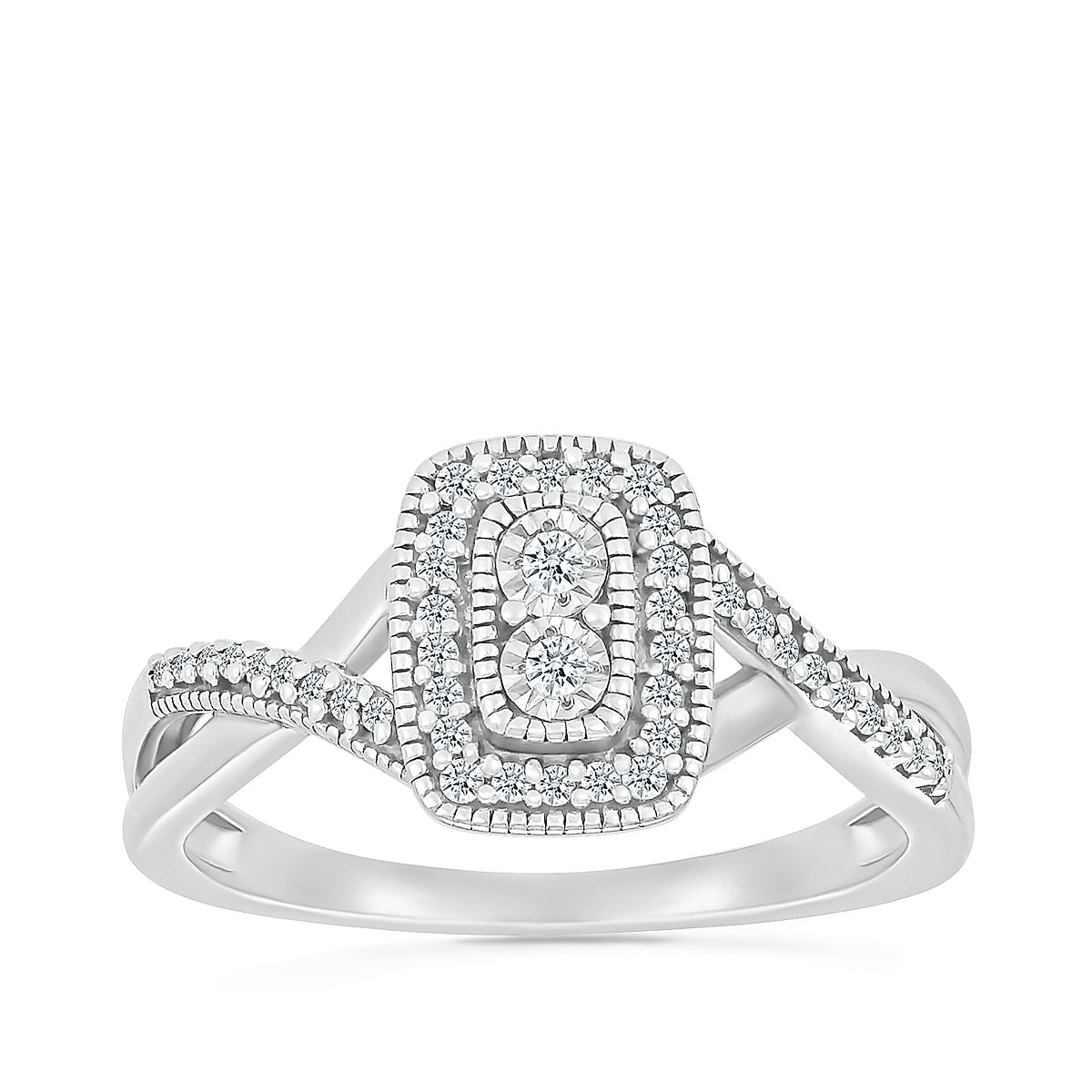 I Promise 1/6 ct. tw. Diamond Emerald-Shaped Halo Promise Ring with Miracle Plates in 10K White Gold
