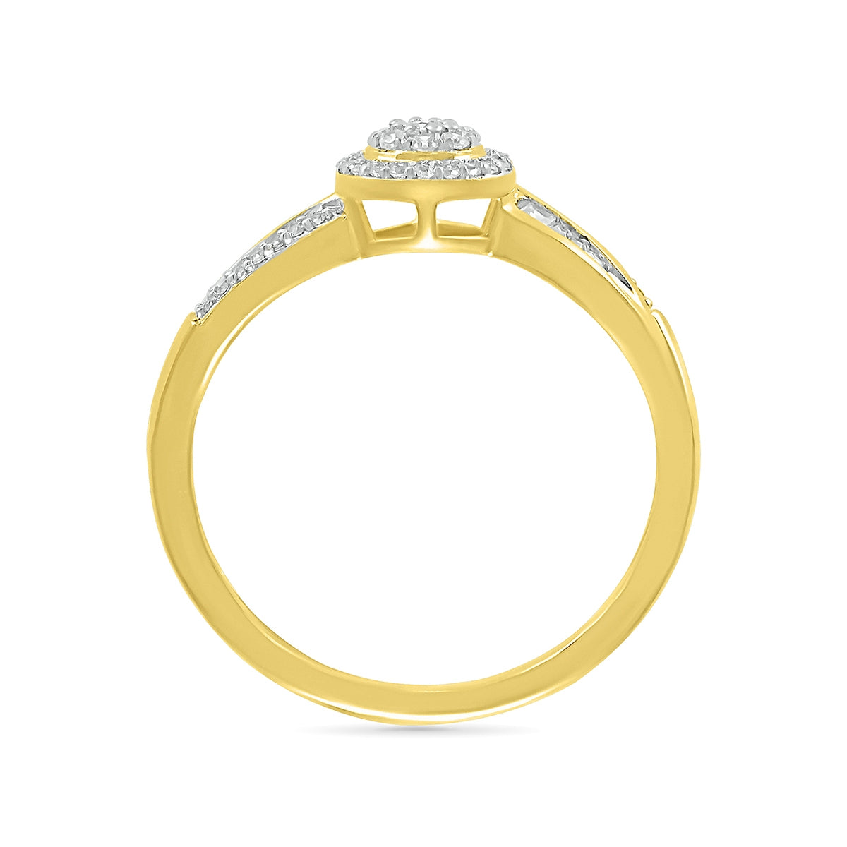 I Promise 1/5 ct. tw. Round Diamond Cluster Promise Ring with Baguette Diamond Accents in 10K Yellow Gold close-up detail